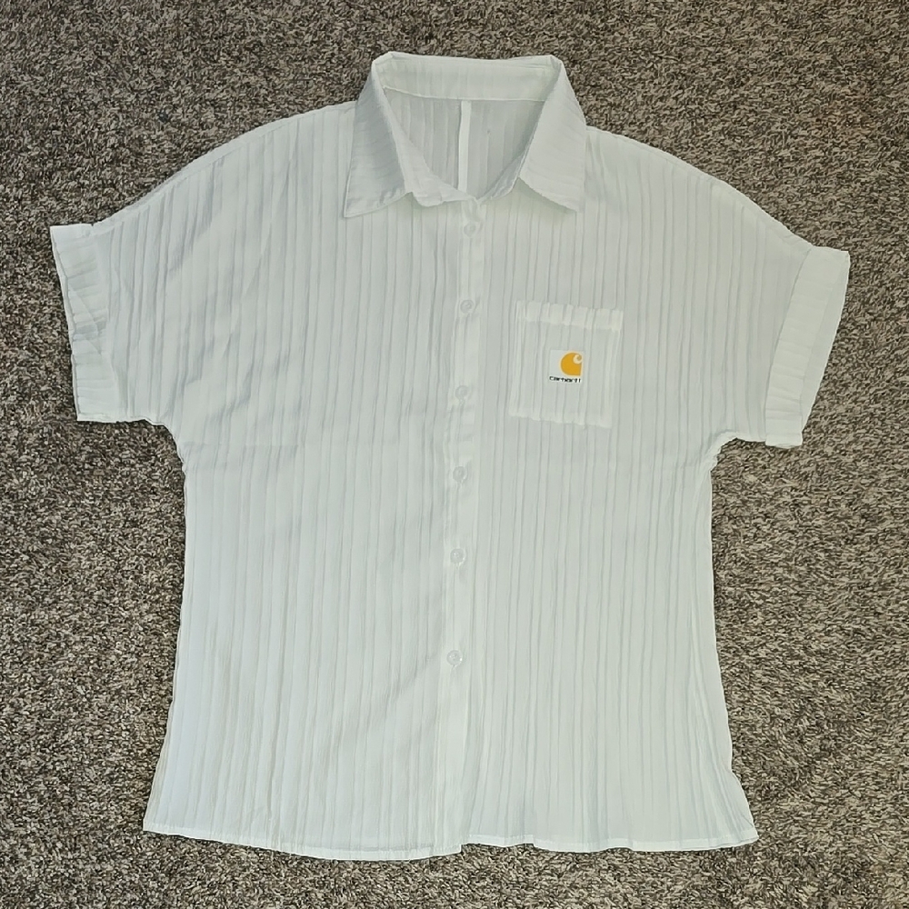 Carhartt White Button Down Shirt with Polo Collar